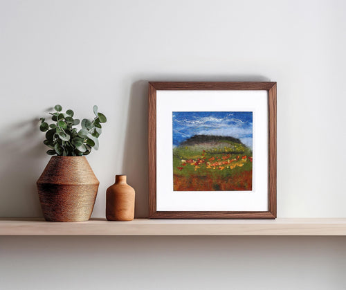 Ben Bulbin Irish landscape felt artwork in wool and silk; listed frame 28x28cm; picture 15x15cm